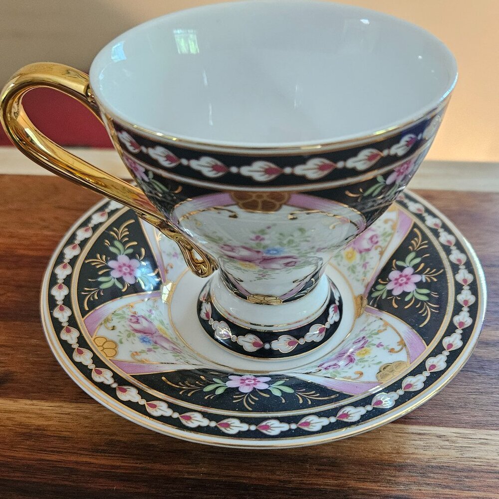vintage nantucket home tea cup and saucer beautiful colors gold handle